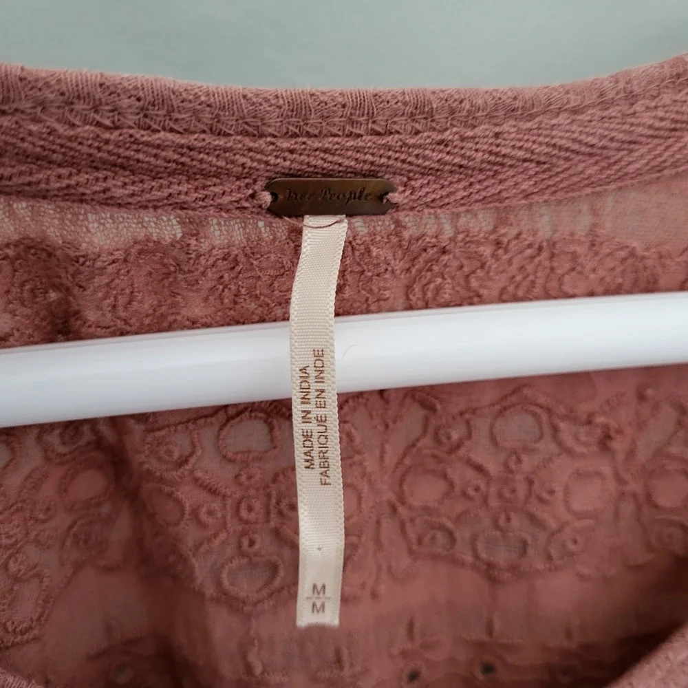 Free People Parisian Nights Women Med Bell Sleeves Boho Terracotta Rose V‎ Neck